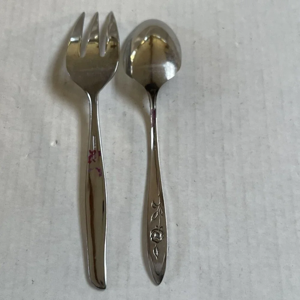 Fork and Spoon Serving‎ Set Oneida Supreme Japan The Rose Floral Flatware Salad